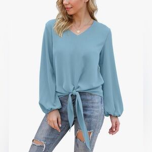 Chic Women's Tie-Front Blouse in Blue